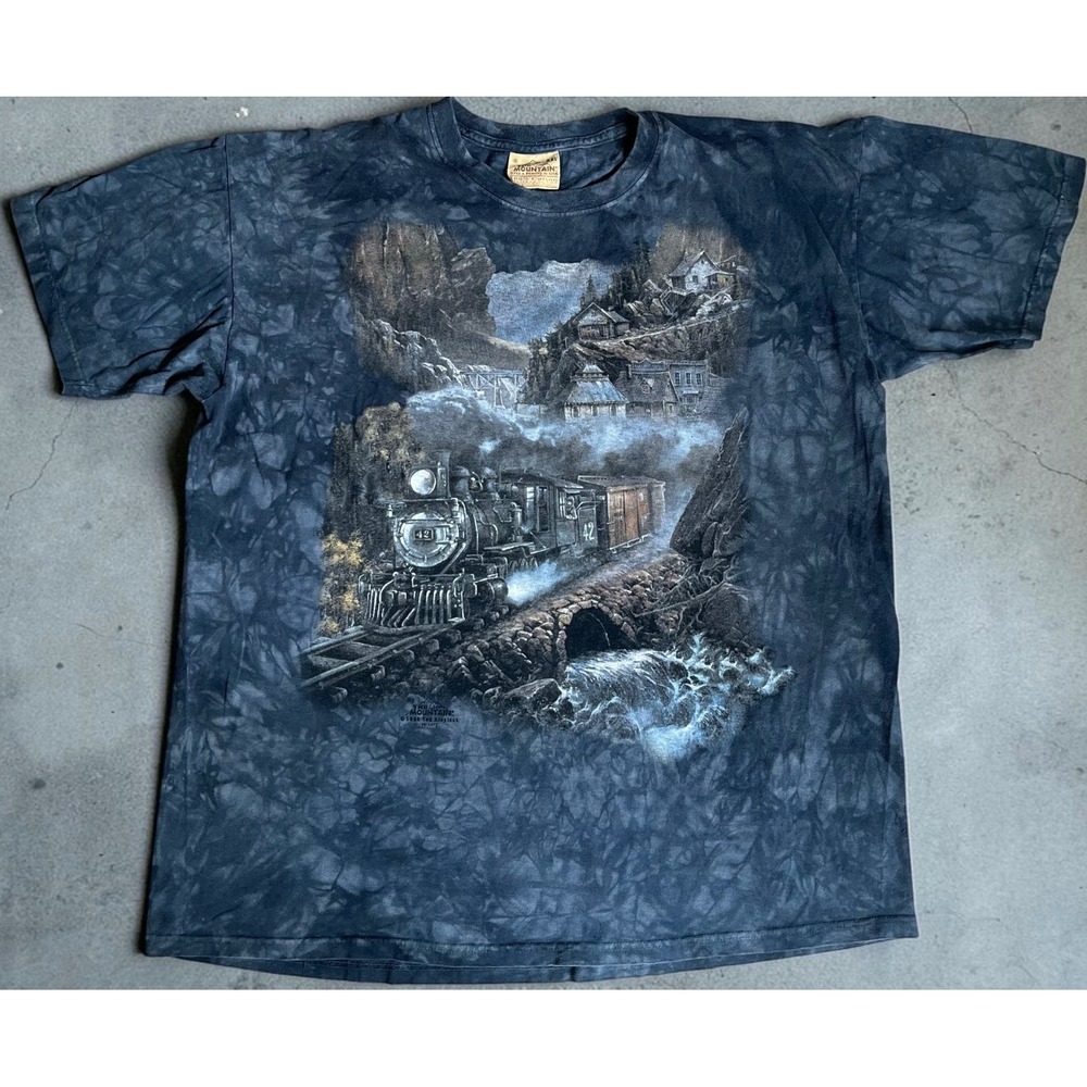 Vintage 1998 The Mountain Ted Blaylock Train Steam Engine Tie Dye T-Shirt XXL